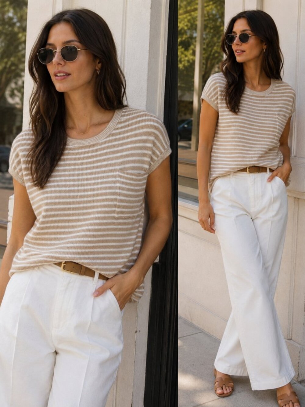 Faith Stripe Pocket Detail Short Sleeve Pullover Sweater Top | Women's Shirt